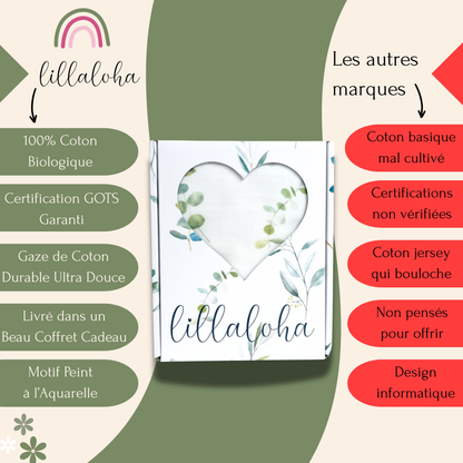 Housse de matelas à langer 100% gaze de coton bio GOTS - 50x70cm - Collection EUKALYPTUS