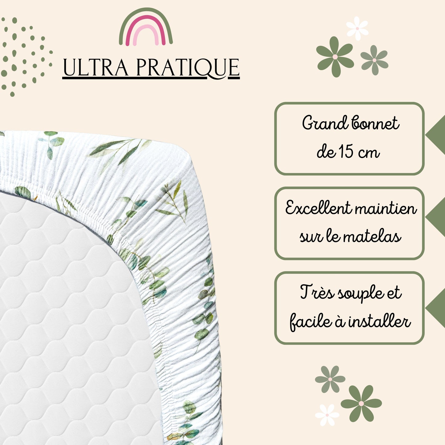 Housse Matelas à langer Coton Bio GOTS Adaptation Eucalyptus