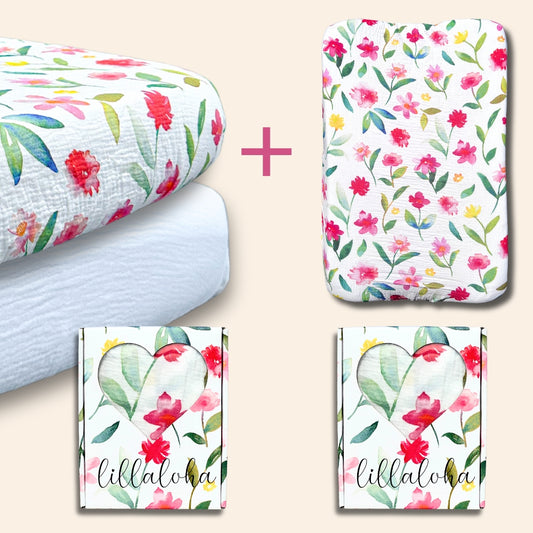Kit chambre de bébé Draps housse et housse de matelas à langer Lillaloha