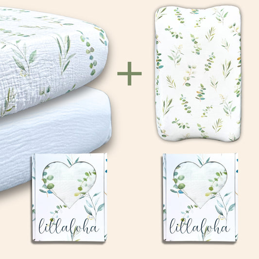 Kit chambre de bébé draps housse et housse de matelas à langer Collection Eukalyptus