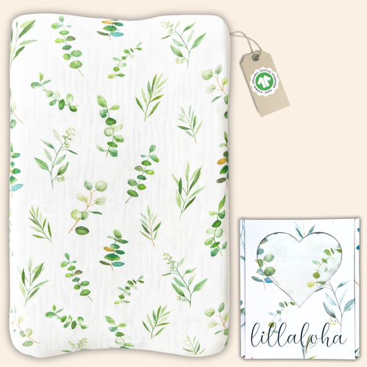 Housse de matelas à langer 100% gaze de coton bio GOTS - 50x70cm - Collection EUKALYPTUS