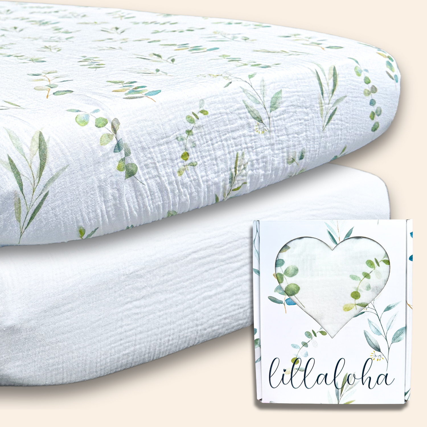 Lillaloha Lot de 2 draps housse 60x120cm coton bio gots Eukalyptus