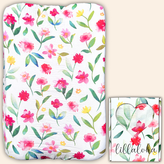 Lillaloha housse de matelas à langer 50x70cm coton bio gots Peony motif fleurs