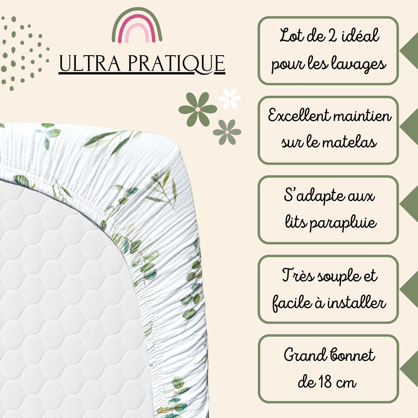 Lot de 2 Draps Housse 60x120 Coton BIO GOTS