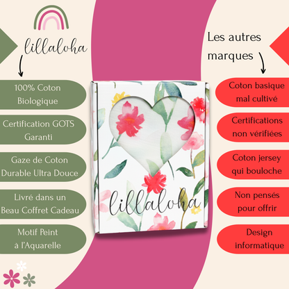 Lot de 2 draps housse 100% gaze de coton bio GOTS - 60x120cm - Collection PEONY